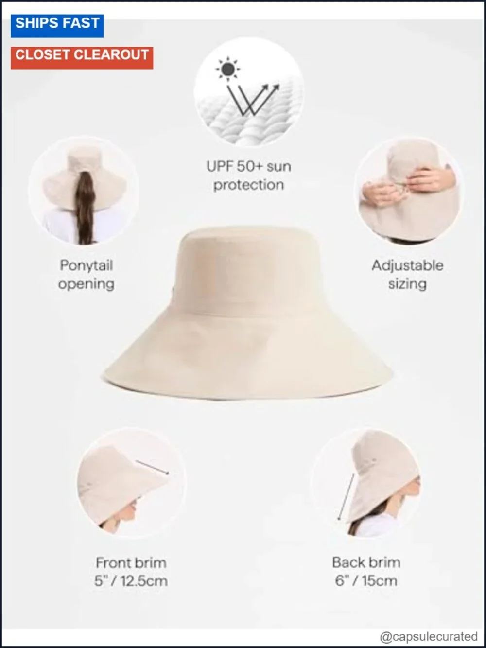 UPF 50+ Cotton Linen Sun Hat Women's Ultra-Wide Brim Packable